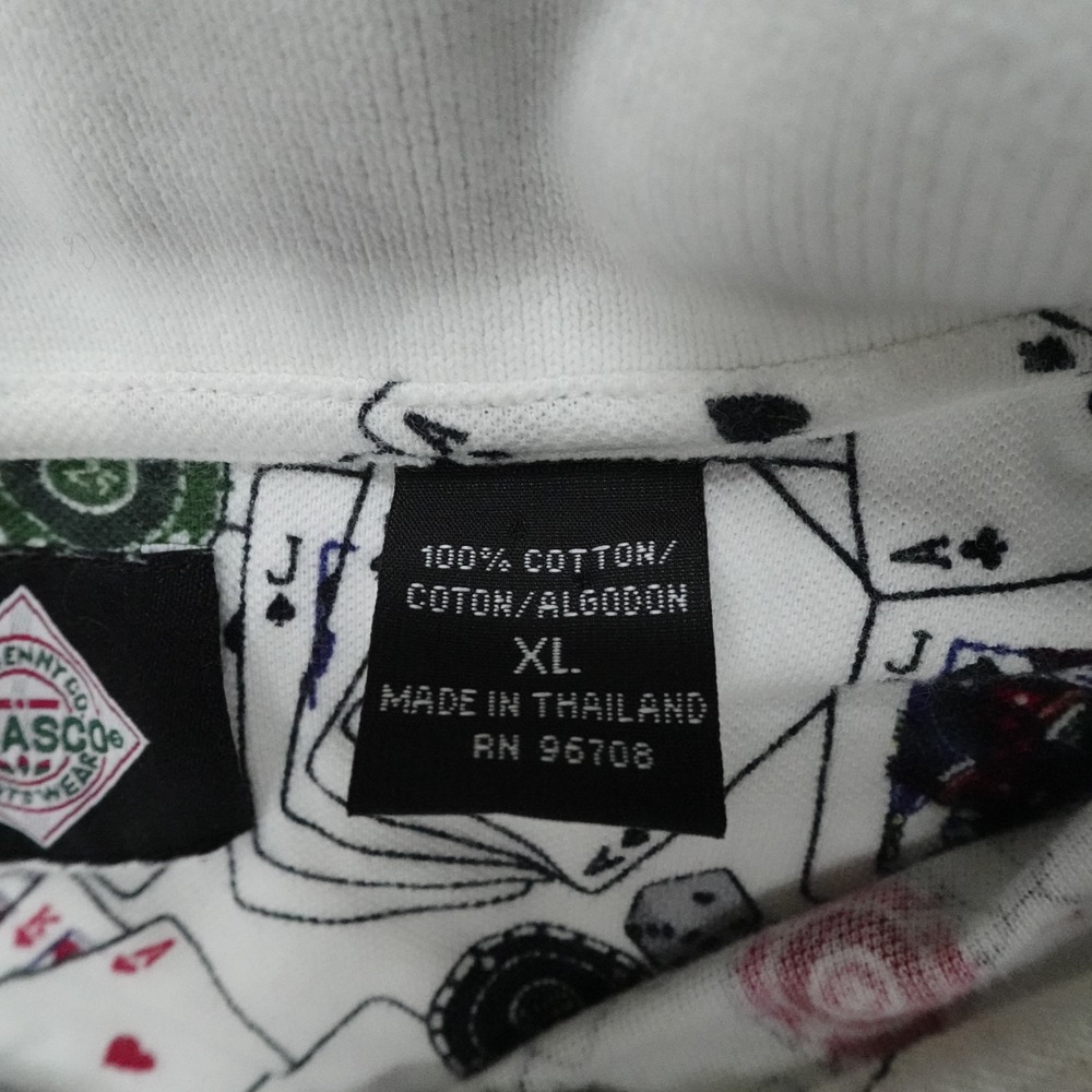 Vintage Tabasco Polo Mens XL White Poker Cards Casino Golf Shirt Cotton Y2K - Picture 8 of 9